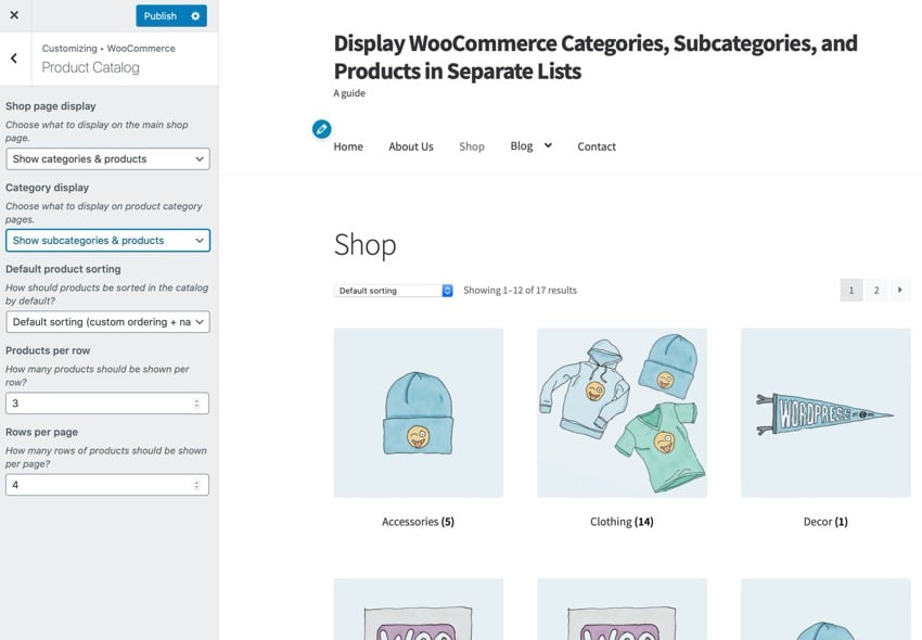 用于显示 WooCommerce 类别、子类别和产品的单独列表