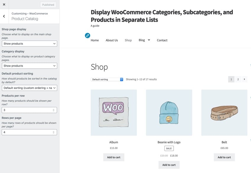 用于显示 WooCommerce 类别、子类别和产品的单独列表