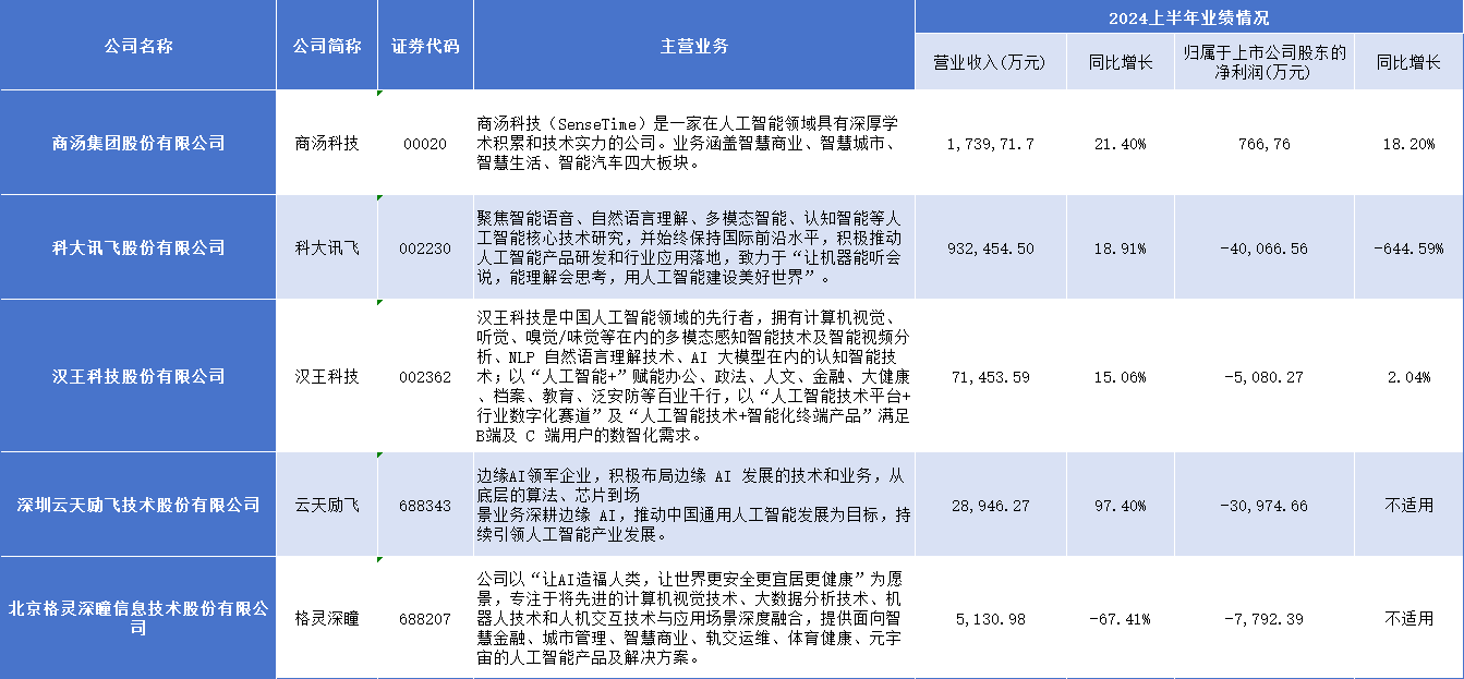 从5家AI上市公司2024上半年报看行业发展