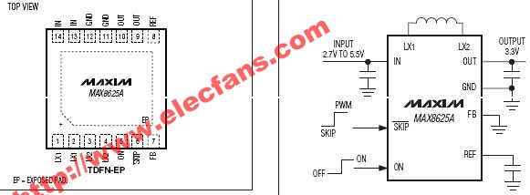 MAX8625A 高效、无缝切换升/降压型DC-DC转换器