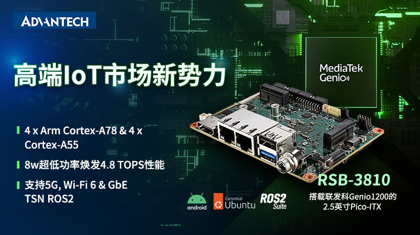 研华发布2.5英寸Pico-ITX——RSB-3810 ——基于联发科Genio 1200芯片面向视觉应用